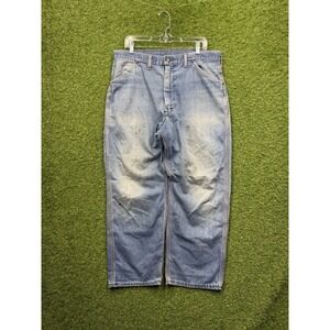 Vintage Big Mac Carpenter Jeans Mens 34x28 USA Made Talon Orange Thread Baggy
